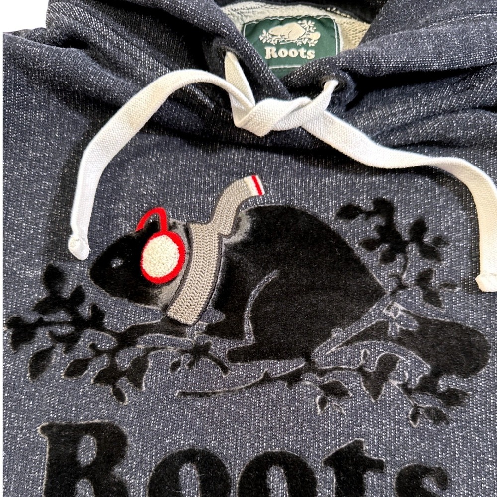 ROOTS Salt & Pepper Hoodie Set Women's S Grey-Navy Beaver Scarf Earmuffs Small - Picture 7 of 14